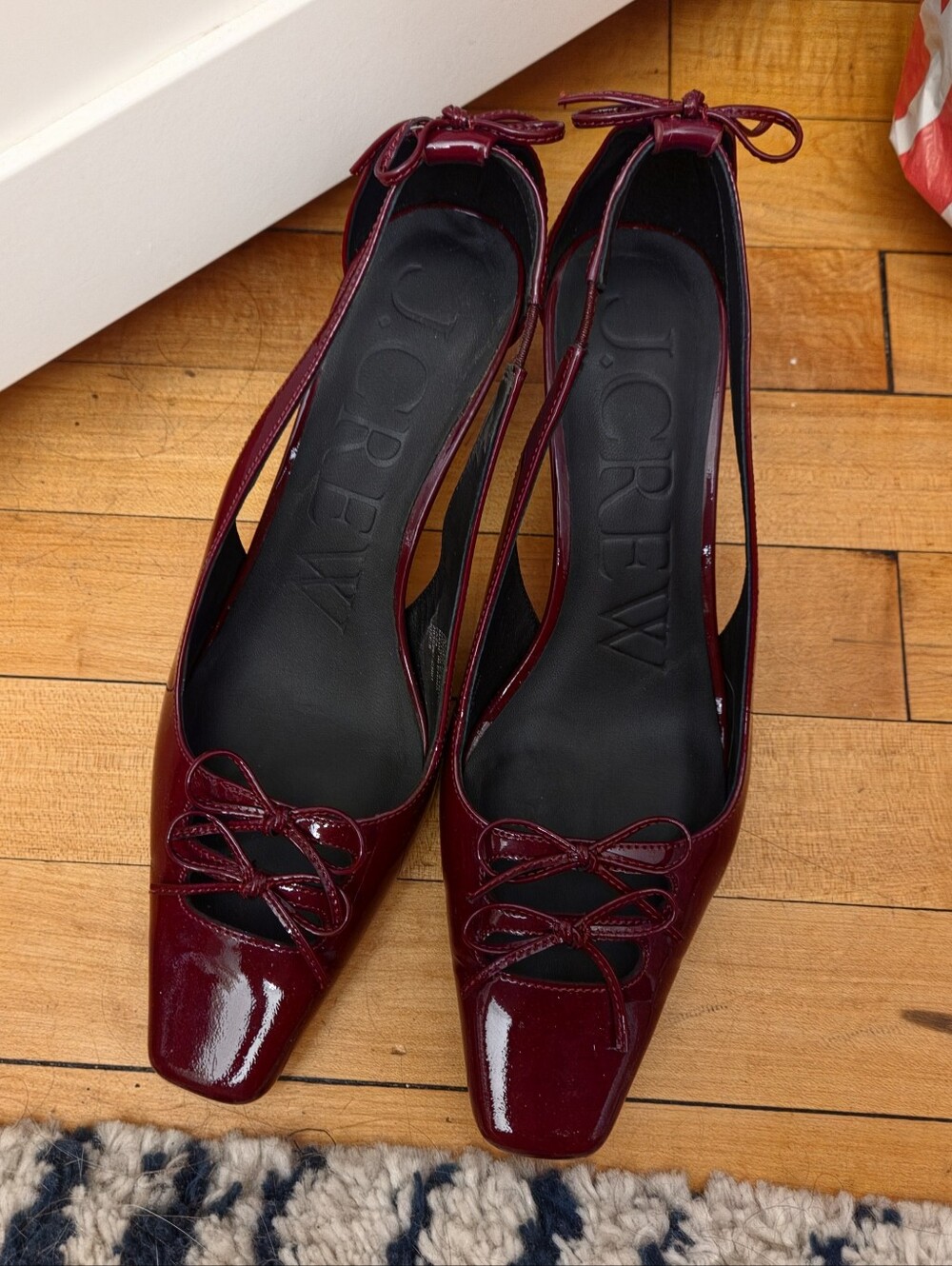 J. Crew Women's Burgundy Patent Leather Leona Double Bow Slingback Pumps